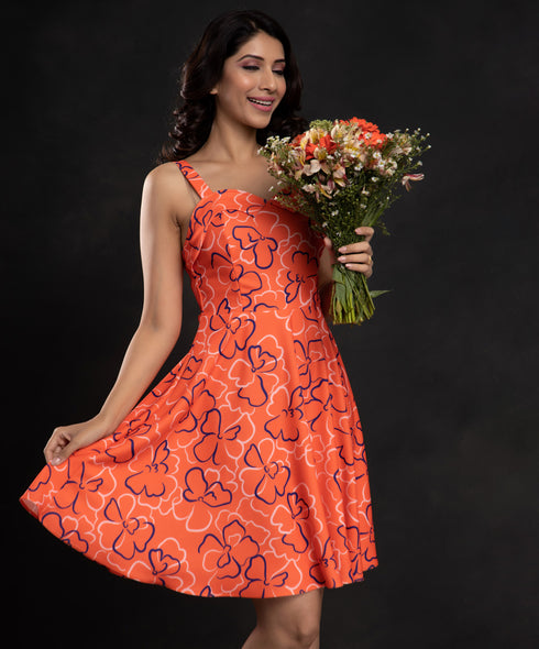 Orange Sweetheart Neck Mini Dress